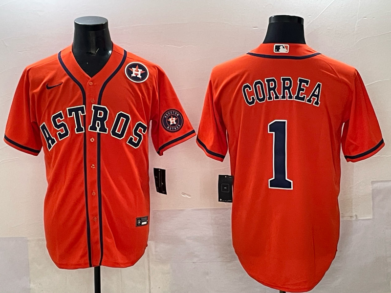 Men 2025 Houston Astros #1 Correa orange Nike MLB Jersey 003